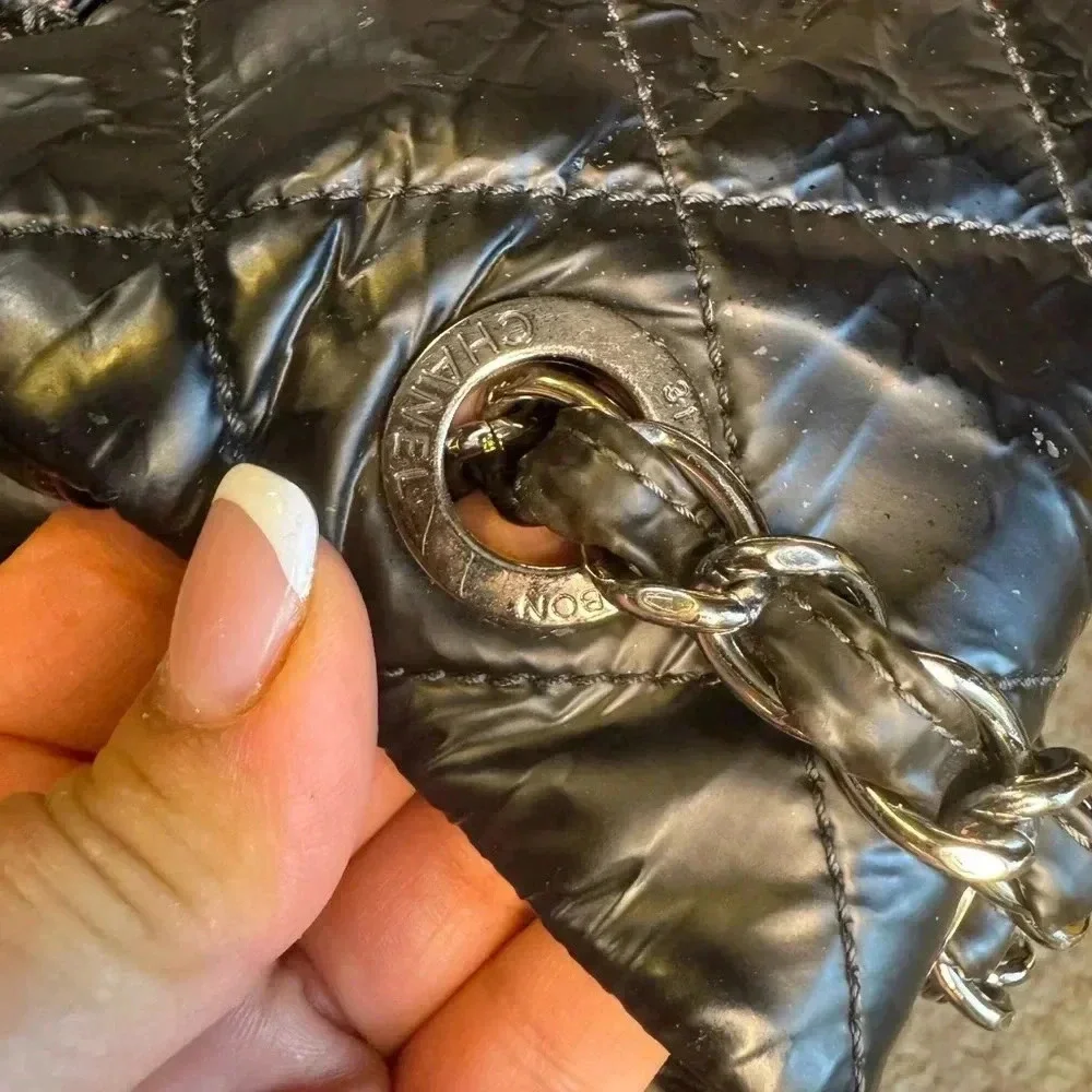 Chanel Chain CC Full Flap Bag Quilted Patent Leather Large Size Black Color.